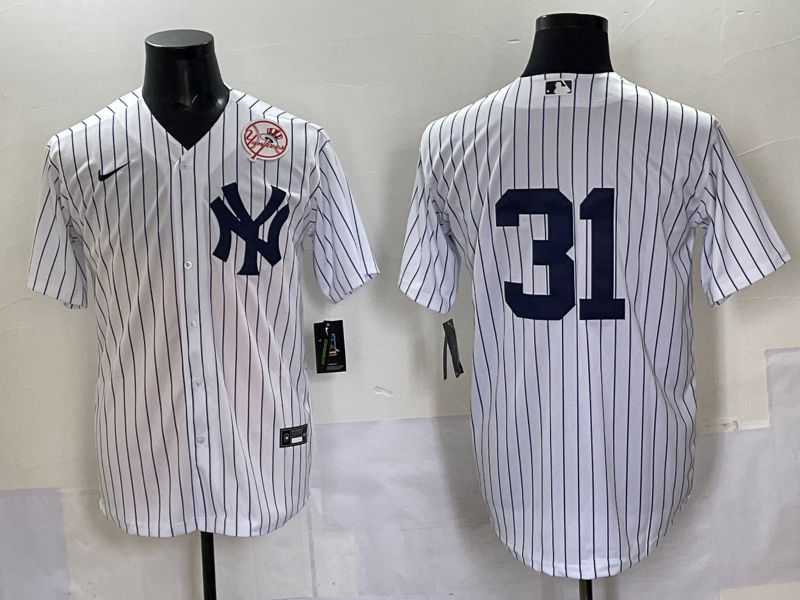 Men 2025 New York Yankees #31 No Name White Stripe Game Nike MLB Jersey style 07->new york yankees->MLB Jersey